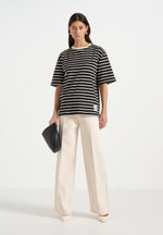 Riley - Unisex Striped Relaxed Fit Cotton T-Shirt - Black/Cream