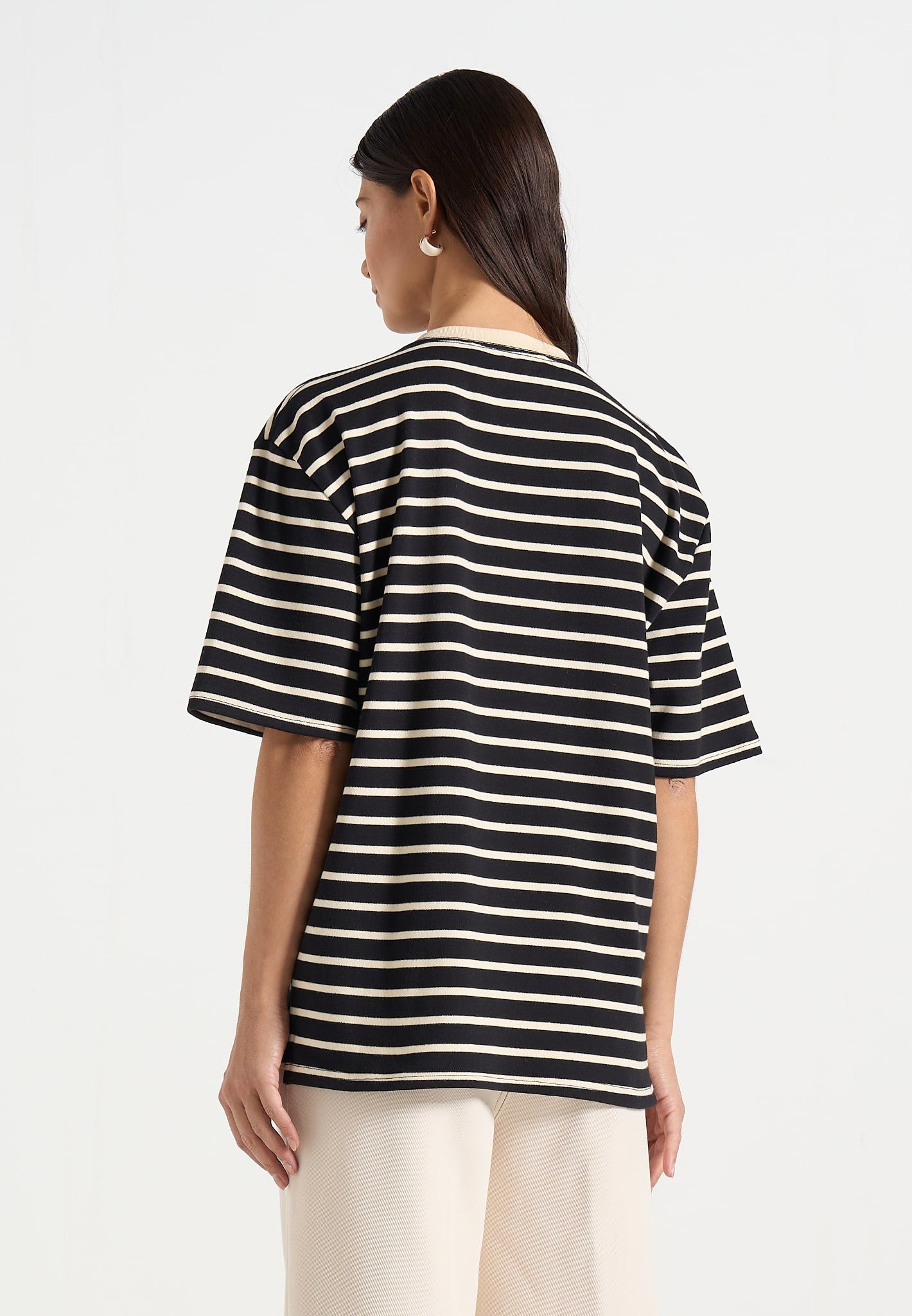 Riley - Unisex Striped Relaxed Fit Cotton T-Shirt - Black/Cream