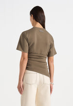 Pauline - Ruched Asymmetric Cotton T-Shirt - Olive