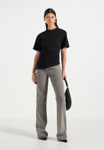 Pauline - Ruched  Asymmetric Cotton T-Shirt - Black