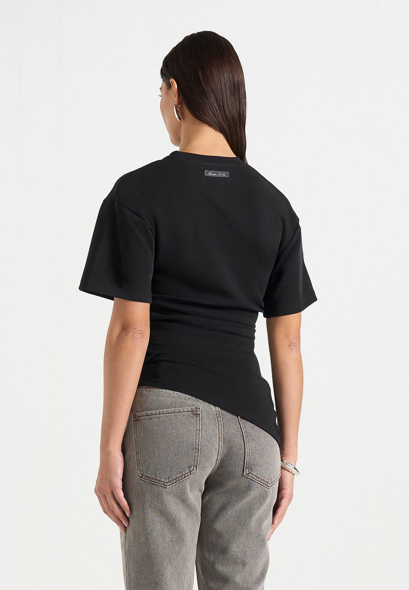 Pauline - Ruched  Asymmetric Cotton T-Shirt - Black