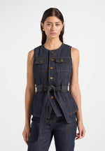 Darcy - Crew Neck Denim Waistcoat - Polished Indigo