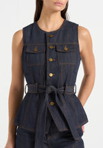 Darcy - Crew Neck Denim Waistcoat - Polished Indigo