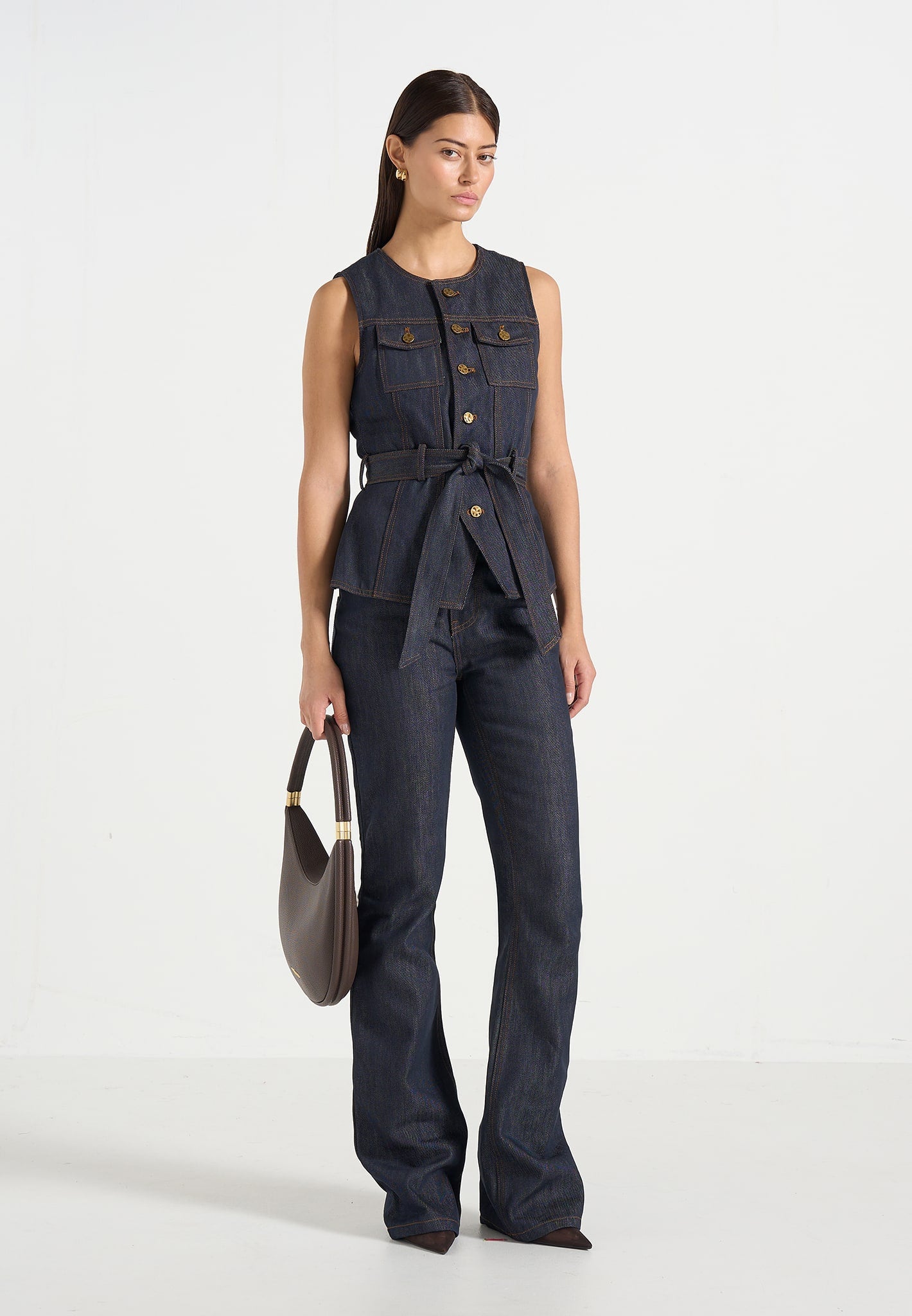 Darcy - Denim Crew Neck Waistcoat - Polished Indigo 