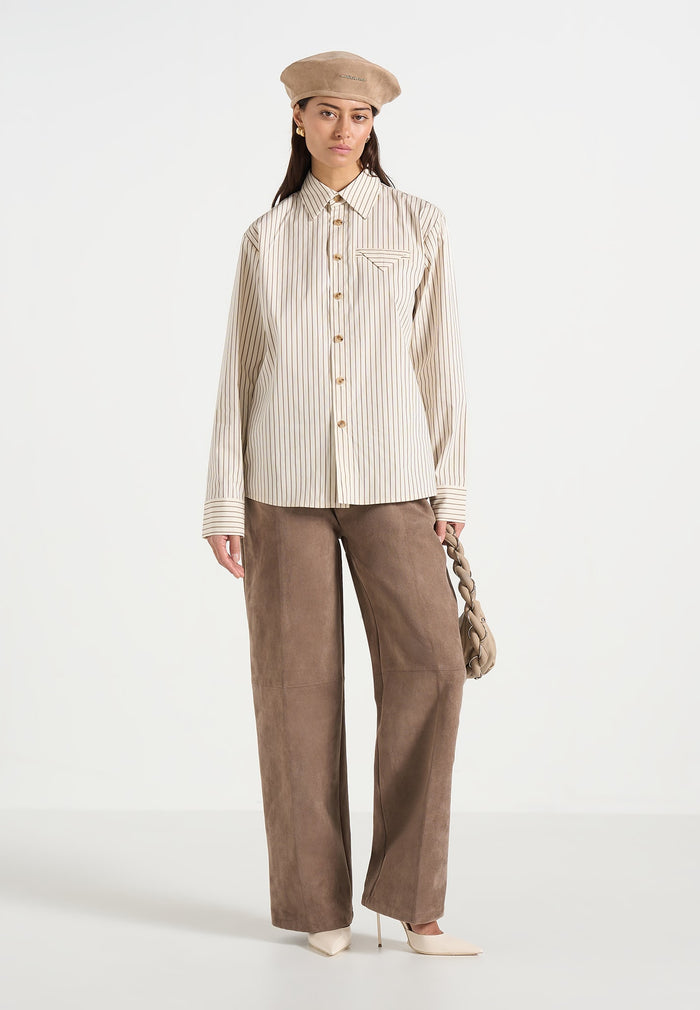 Ronnie - Unisex Pinstripe Long Sleeve Shirt - Beige