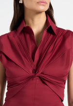 Yvette - Twist Front Sleeveless Shirt - Wine Red