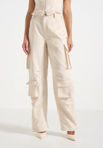 Emilie - High Waisted Twill Cargo Pants - Cream