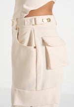 Emilie - High Waisted Twill Cargo Pants - Cream