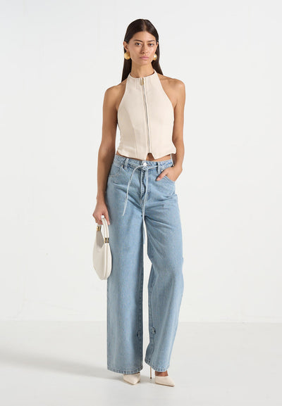 Claudette - Twill Halterneck Backless Top - Cream