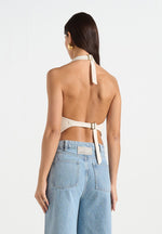 Claudette - Twill Halterneck Backless Top - Cream