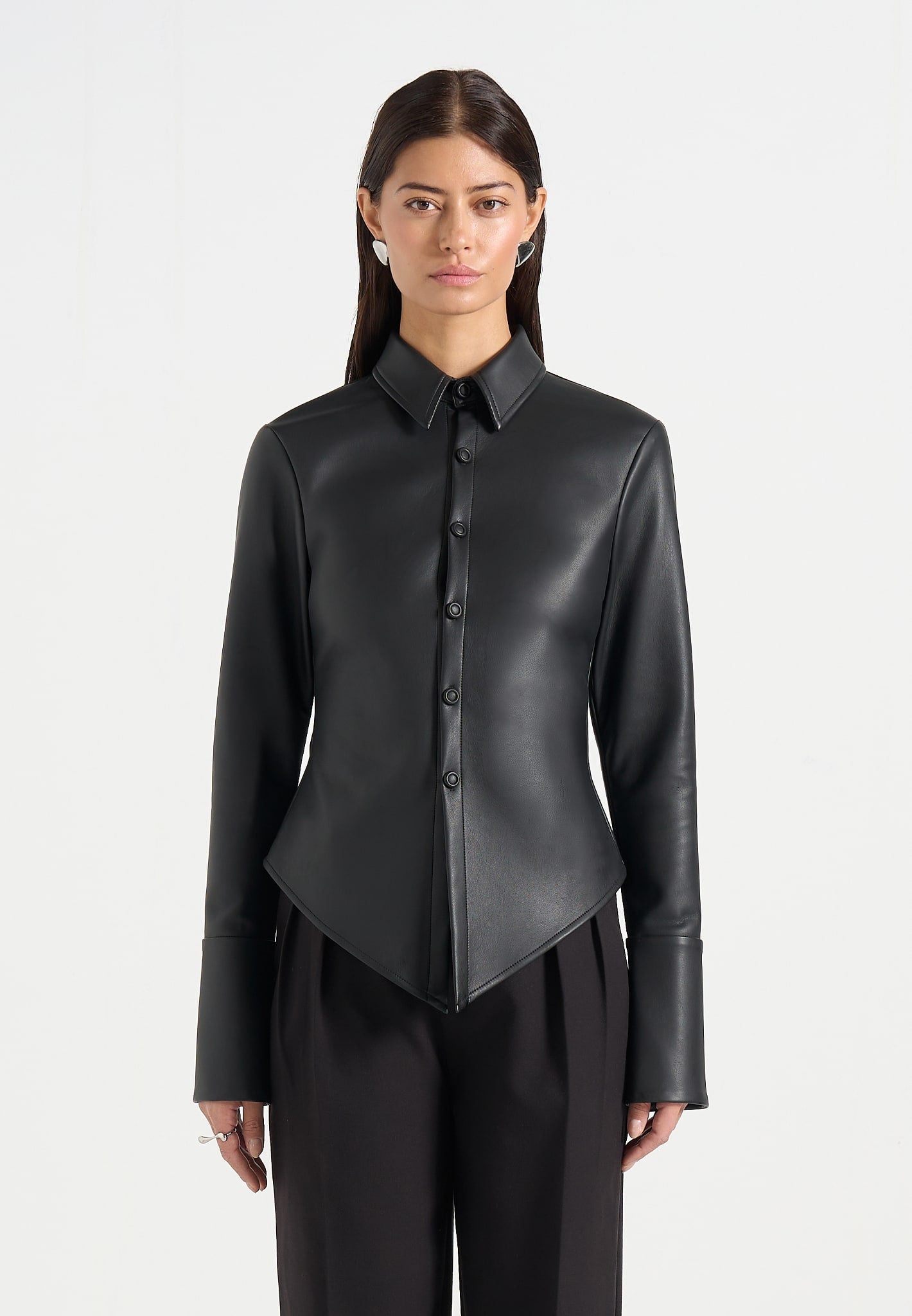 Sonia - Leather Cinch Shirt - Black