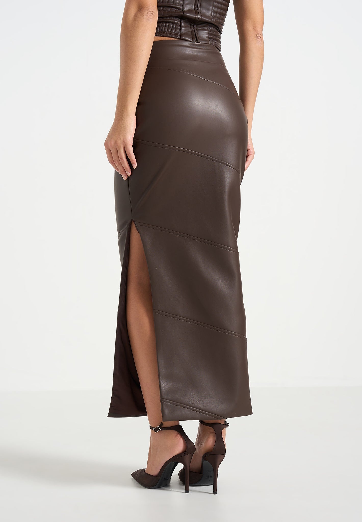 Daisy - Leather Midaxi Skirt - Brown 