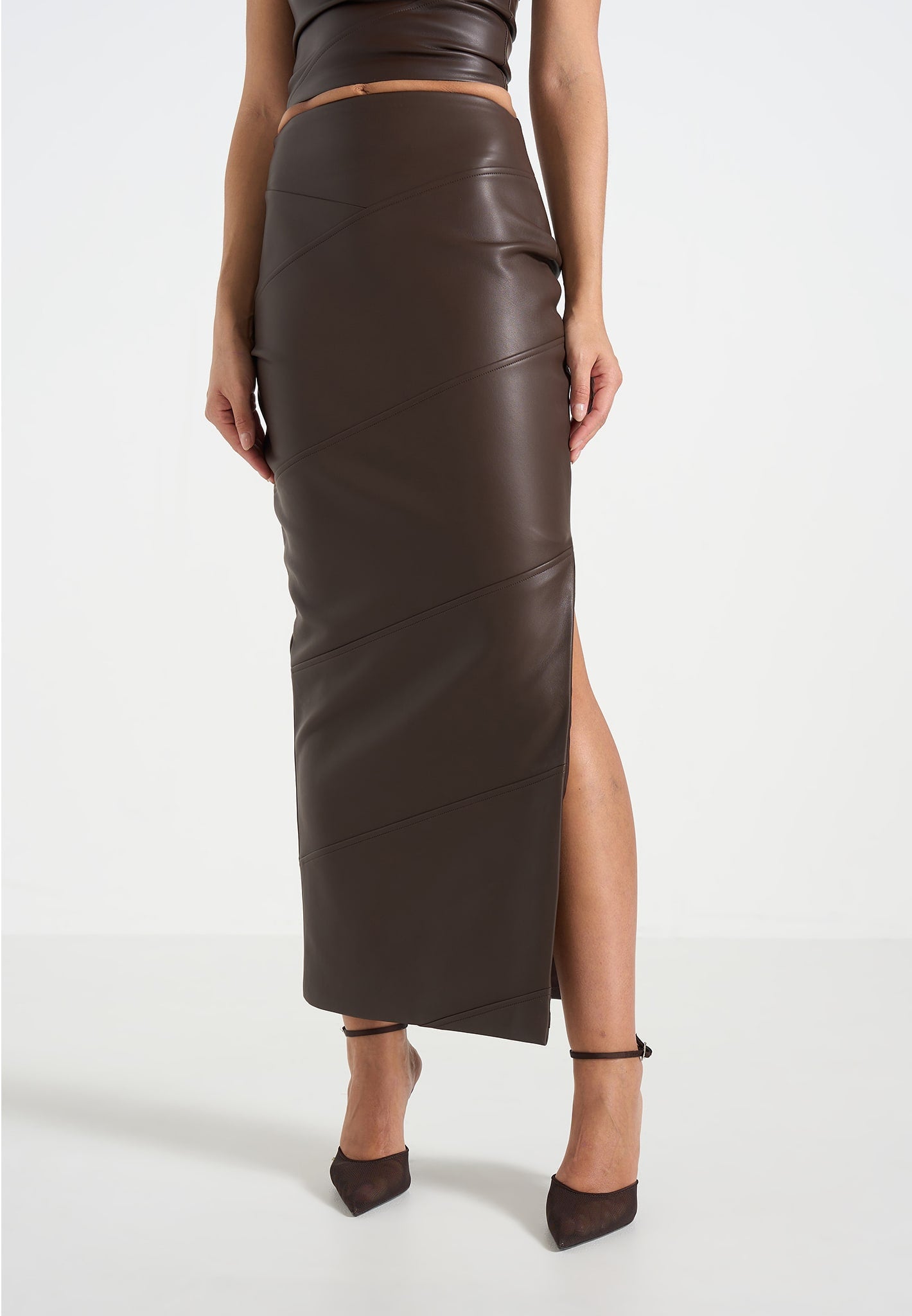 Daisy - Leather Midaxi Skirt - Brown 