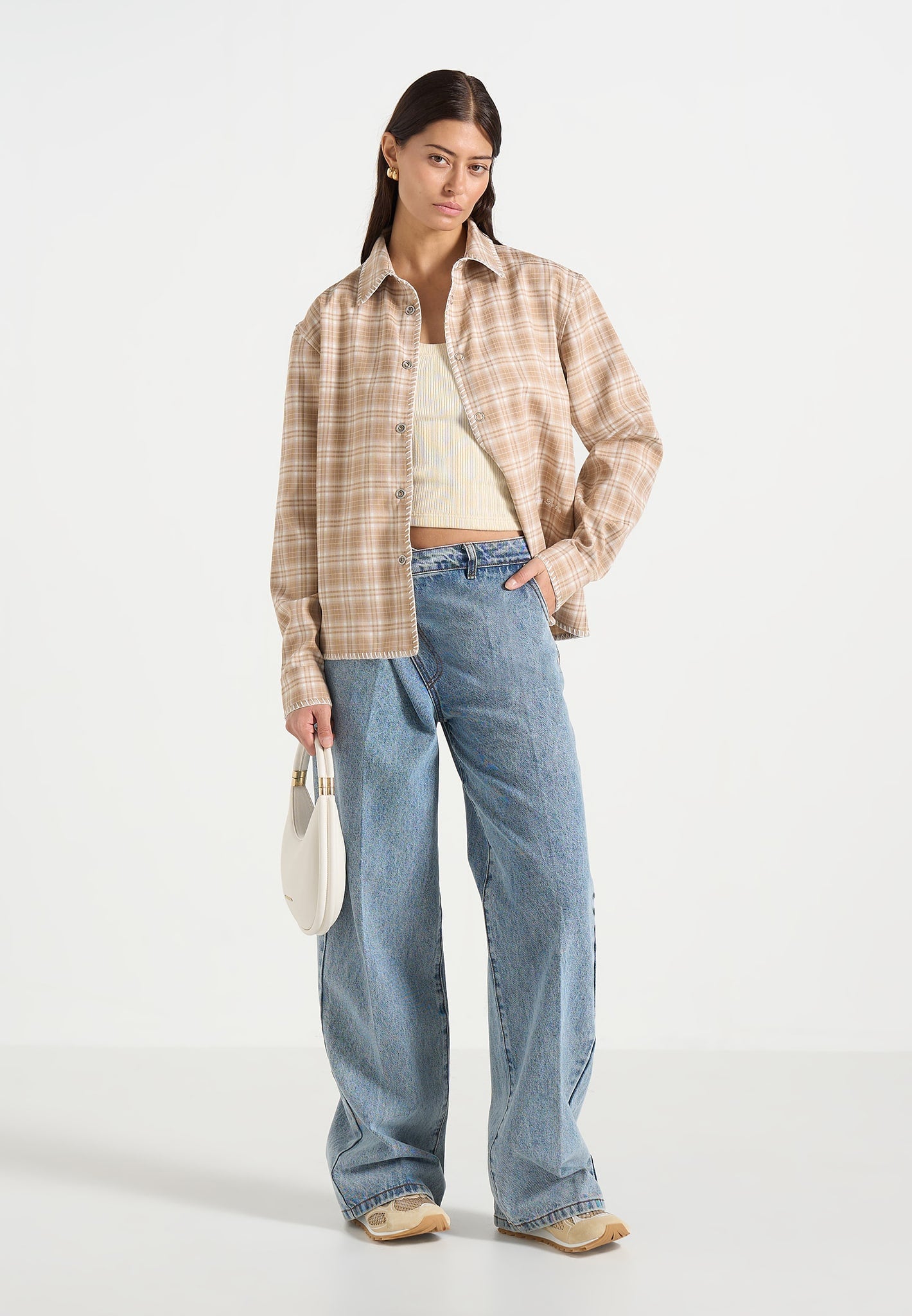 Blake - Unisex Whipstitch Check Shirt - Beige