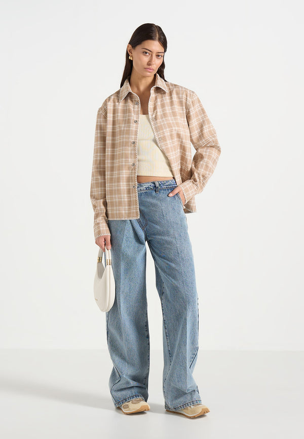 Blake - Unisex Whipstitch Check Shirt - Beige