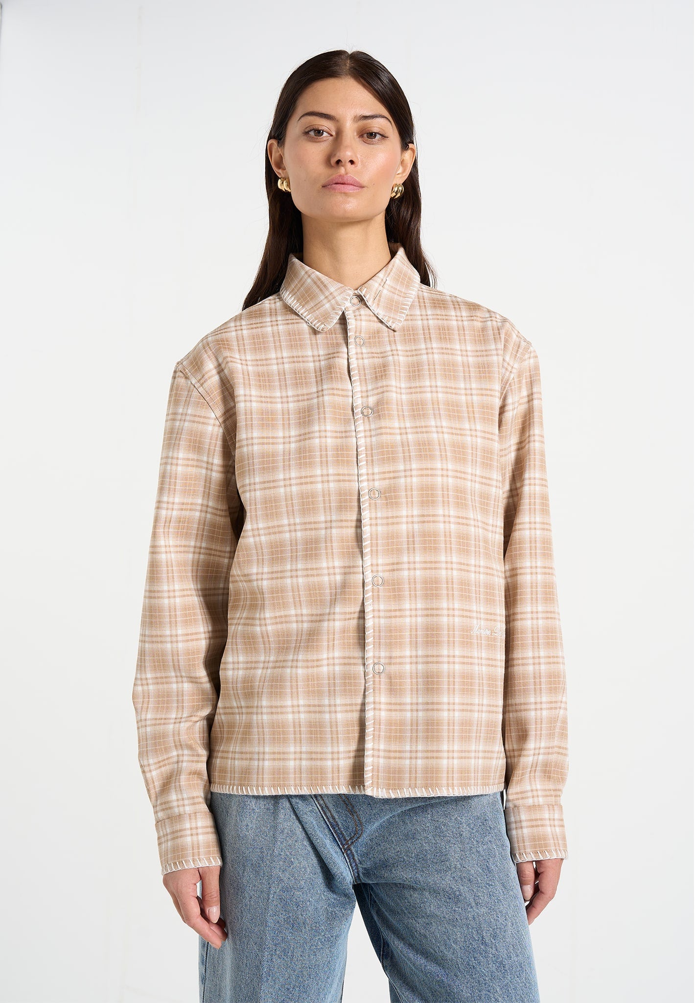 Blake - Unisex Whipstitch Check Shirt - Beige