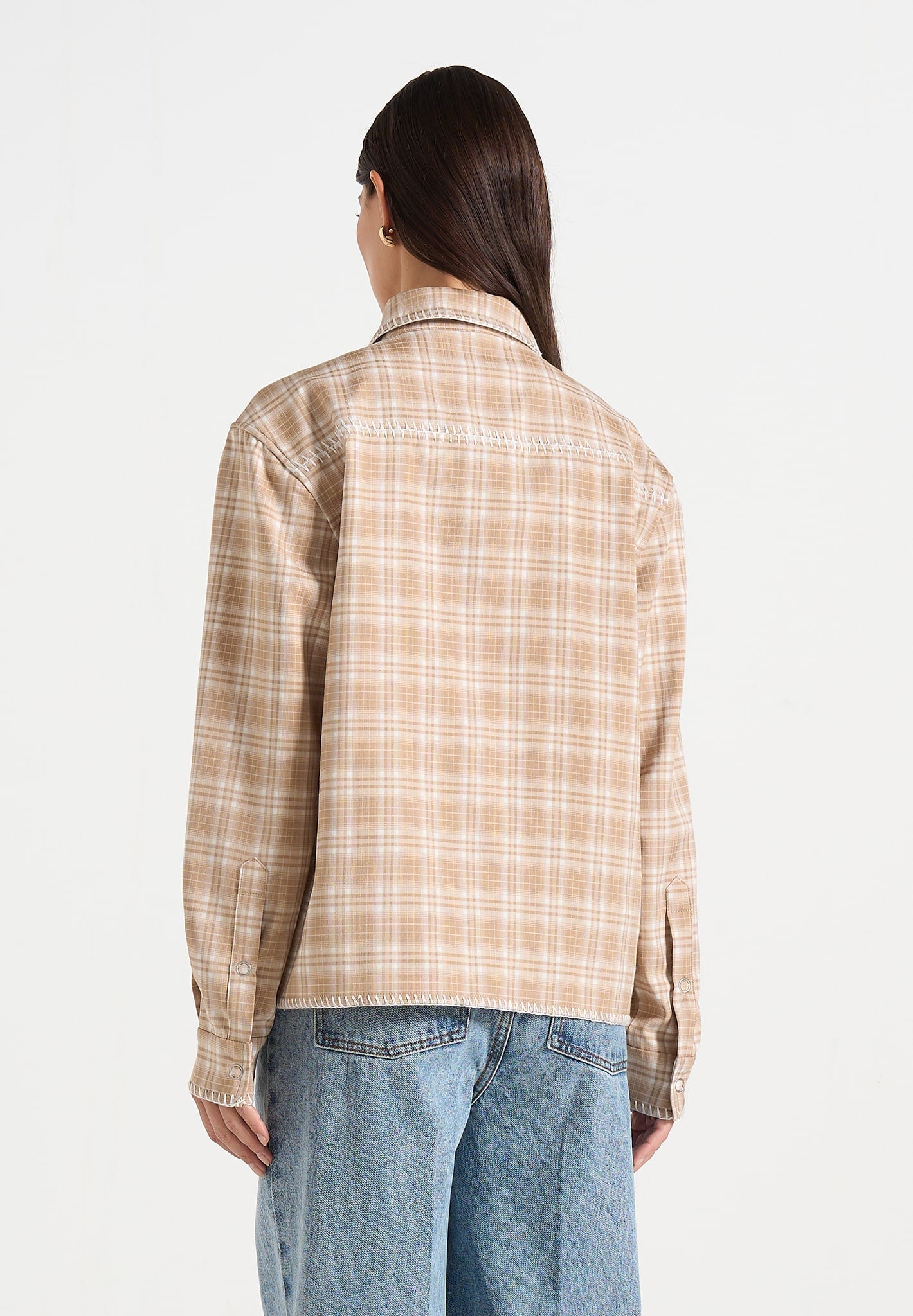 Blake - Unisex Whipstitch Check Shirt - Beige