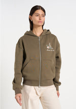JS009 - Unisex Floral Eiffel Zip Hoodie - Olive