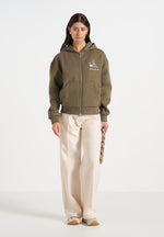 JS009 - Unisex Floral Eiffel Zip Hoodie - Olive