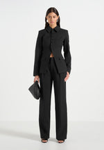 Harper - Tailored Cinch Blazer With Detachable Collar - Black
