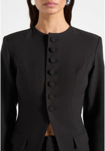 Harper - Tailored Cinch Blazer With Detachable Collar - Black