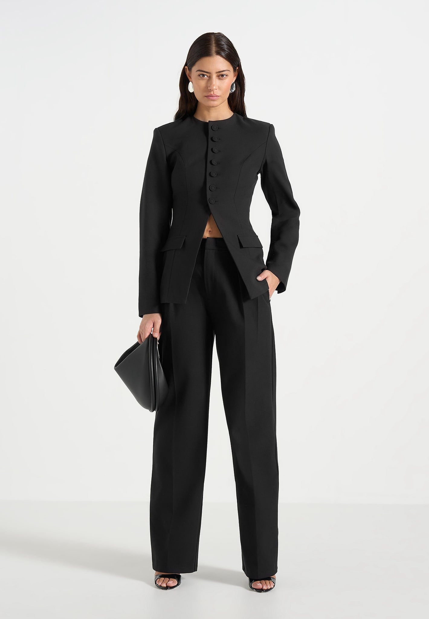 Harper - Tailored Cinch Blazer With Detachable Collar - Black