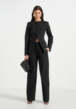 Harper - Tailored Cinch Blazer With Detachable Collar - Black