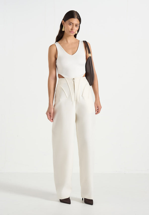 Rena - High Waisted Corset Sculptural Trousers - Off White