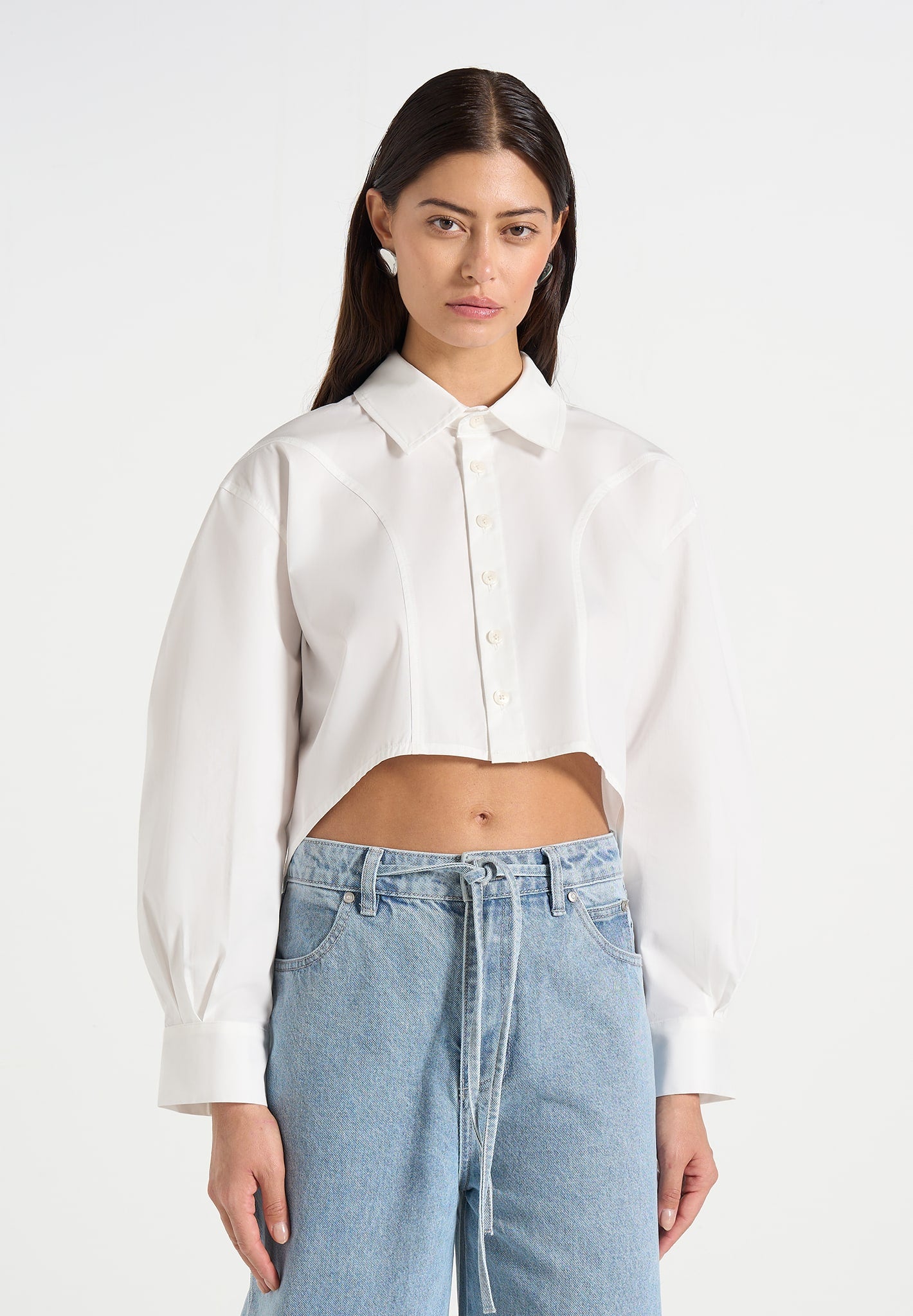 Eleni - Cropped Shirt With Balloon Sleeves - White 