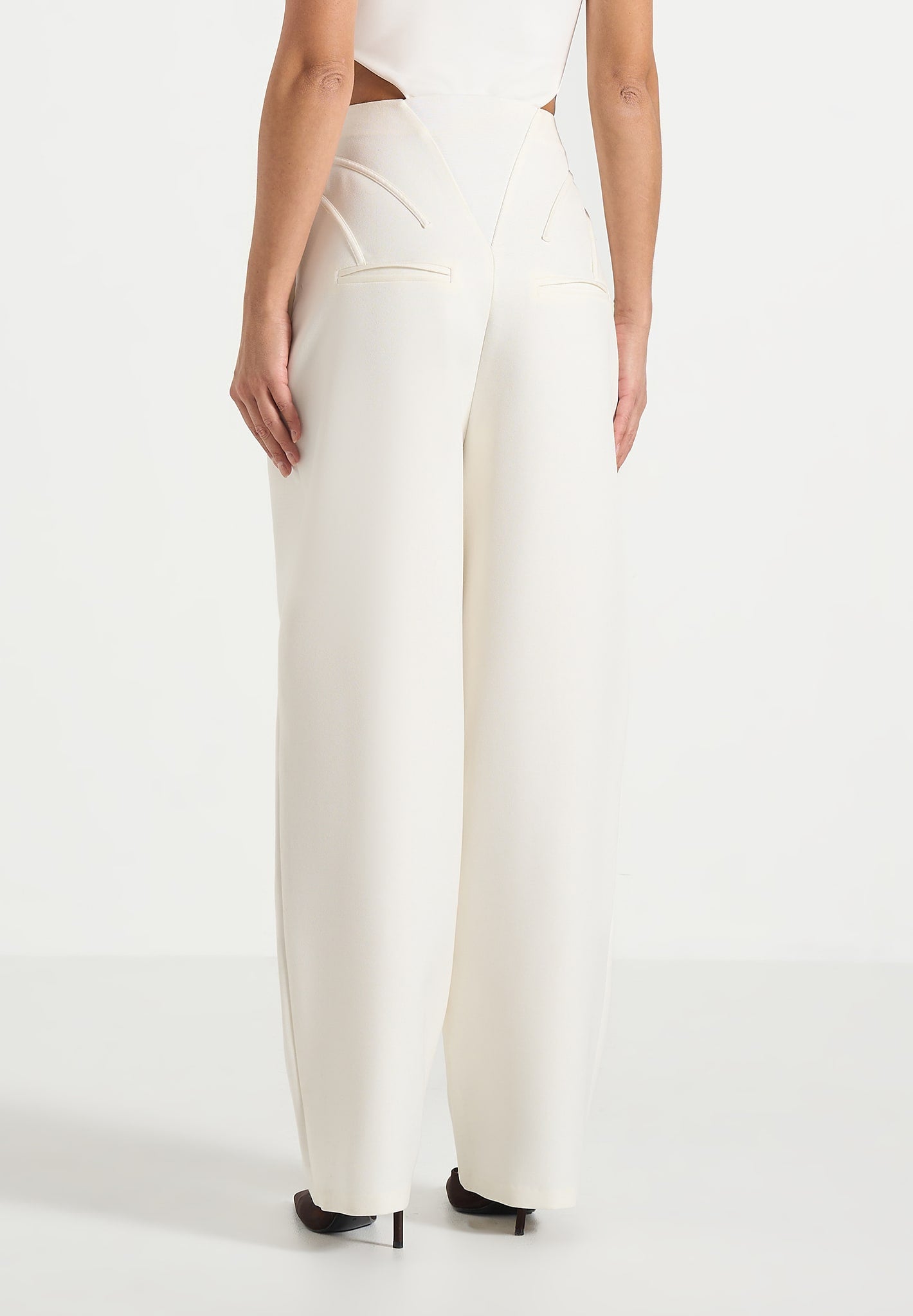 Rena - High Waisted Corset Sculptural Trousers - Off White
