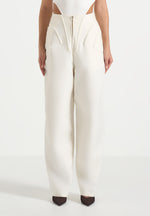 Rena - High Waisted Corset Sculptural Trousers - Off White