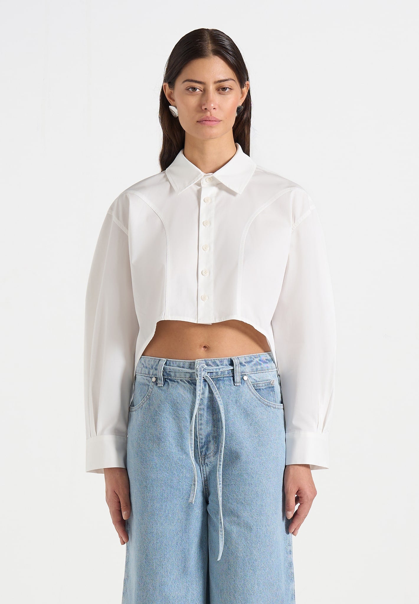 Eleni - Cropped Shirt With Balloon Sleeves - White