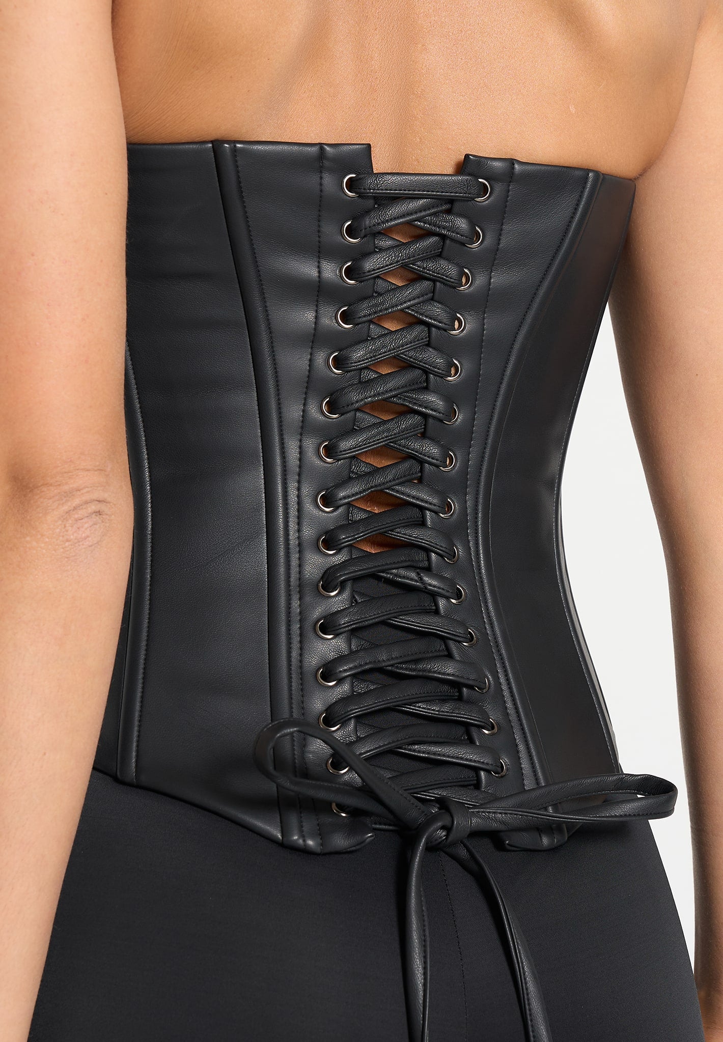 Scarlett - Leather Lace Up Corset - Black 