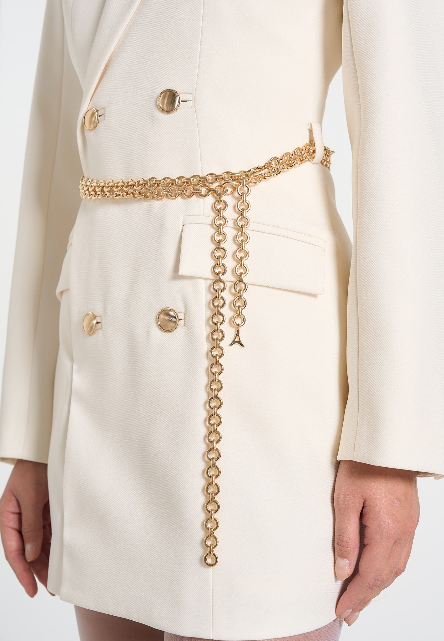 Zara - Double Breasted Blazer Dress With Chain - Off White | Manire De Voir Zara - Double Breasted Blazer Dress With Chain - Off White | Manire De Voir