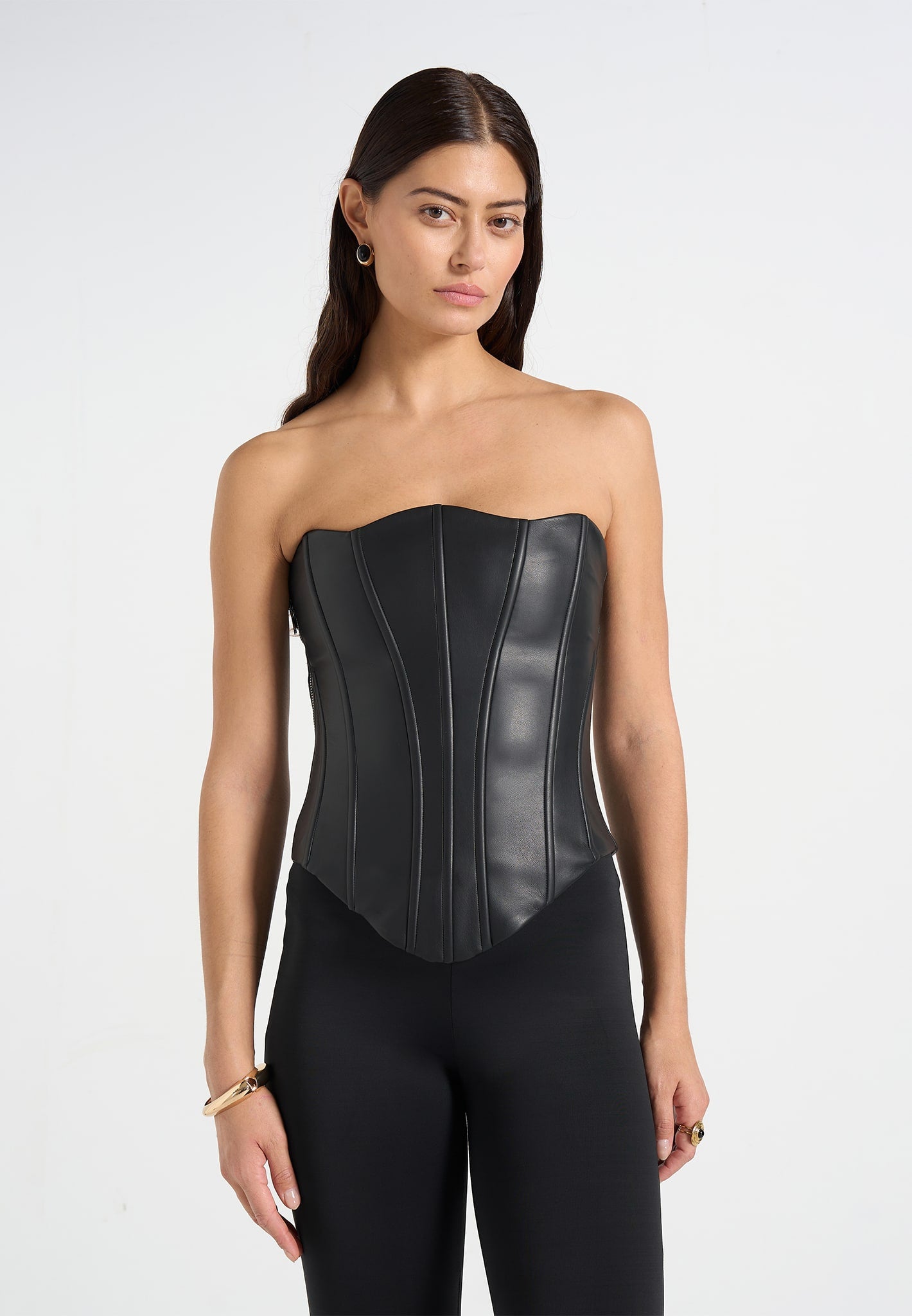 Scarlett - Leather Lace Up Corset - Black 