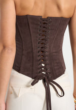 Scarlett - Suede Lace Up Corset  - Brown