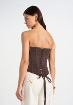 Scarlett - Suede Lace Up Corset  - Brown