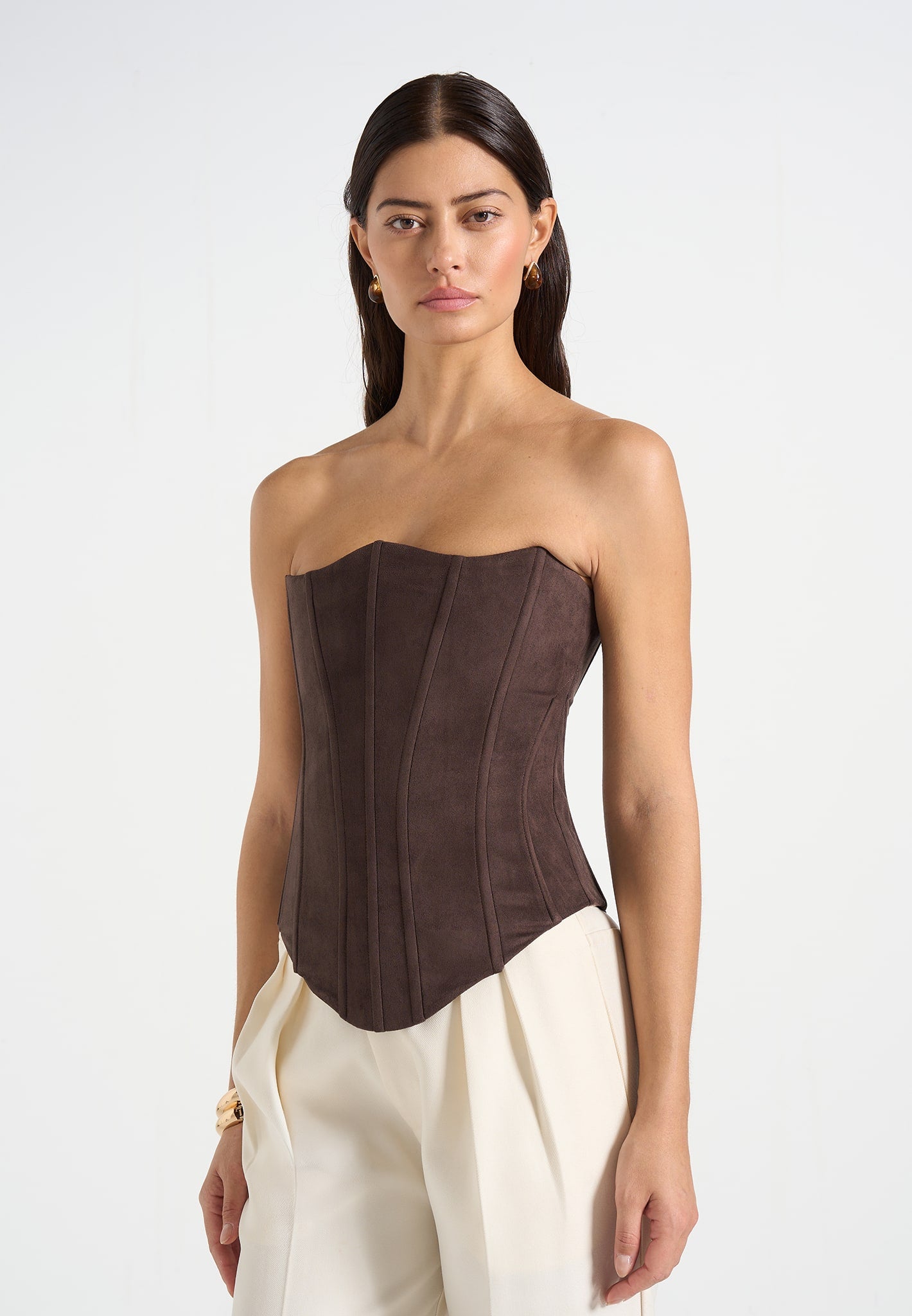 Scarlett - Suede Lace Up Corset  - Brown 