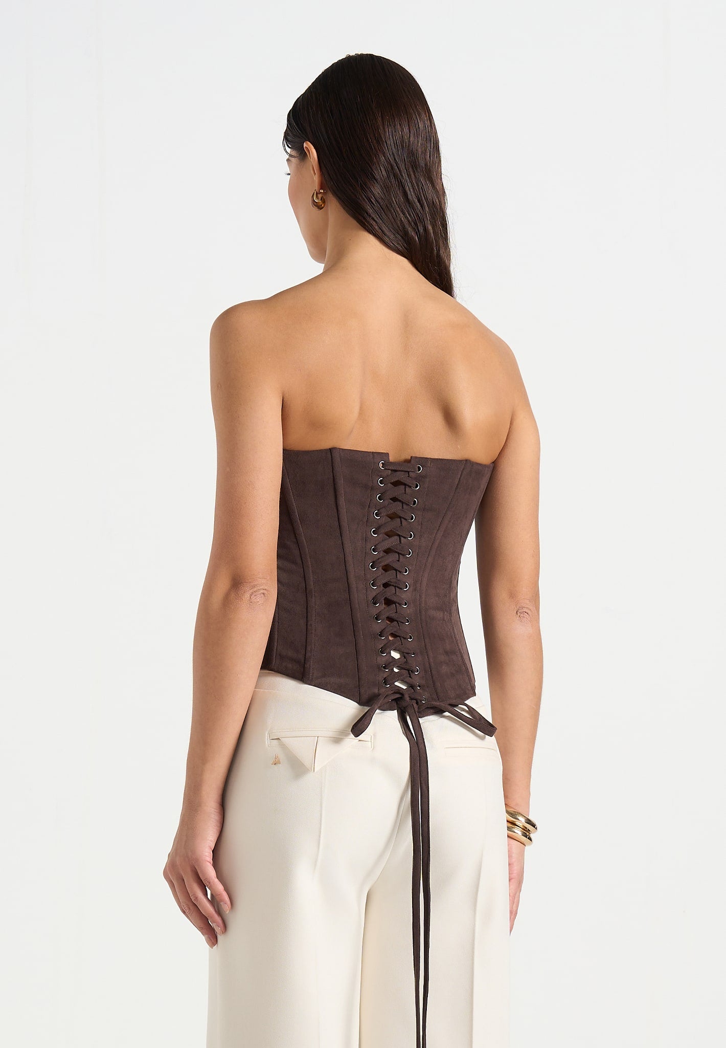 Scarlett - Suede Lace Up Corset  - Brown