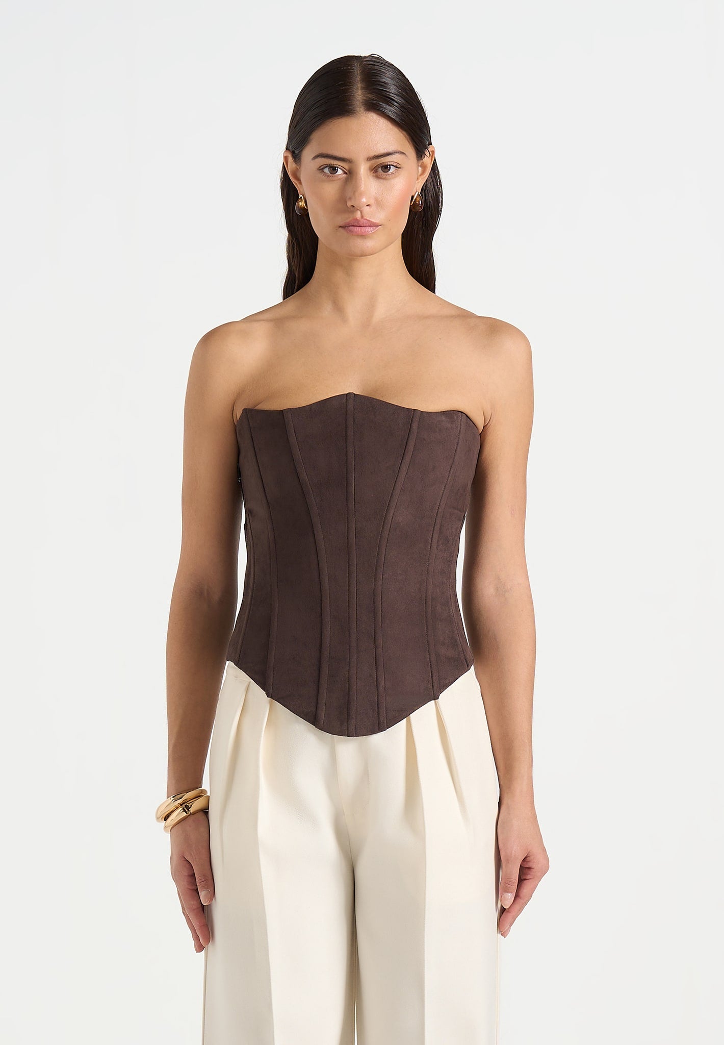 Scarlett - Suede Lace Up Corset  - Brown