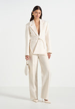 Yuna - Plunge Tailored Blazer With Belt - Off White