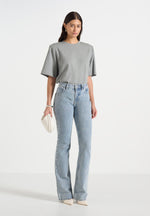 Abbie - Stacked Fit And Flare Jean - Mid Blue