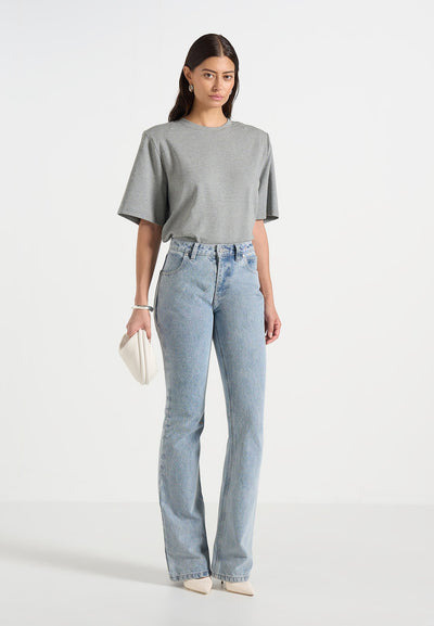 Abbie - Stacked Fit And Flare Jean - Mid Blue