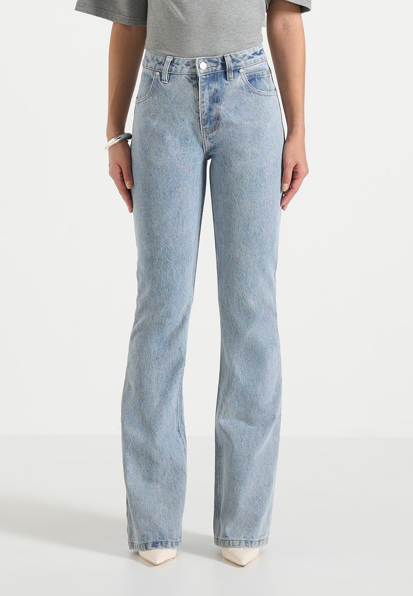 Abbie - Stacked Fit And Flare Jean - Mid Blue