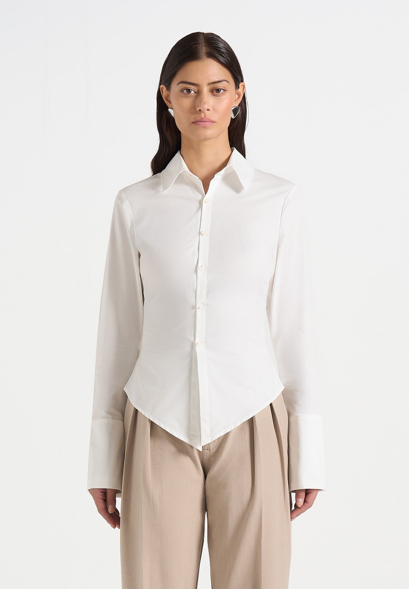 Sonia - Tailored Cotton Cinch Shirt - Off White