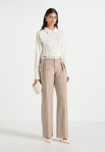 Julie - Tailored Twin Pleat Trousers - Taupe