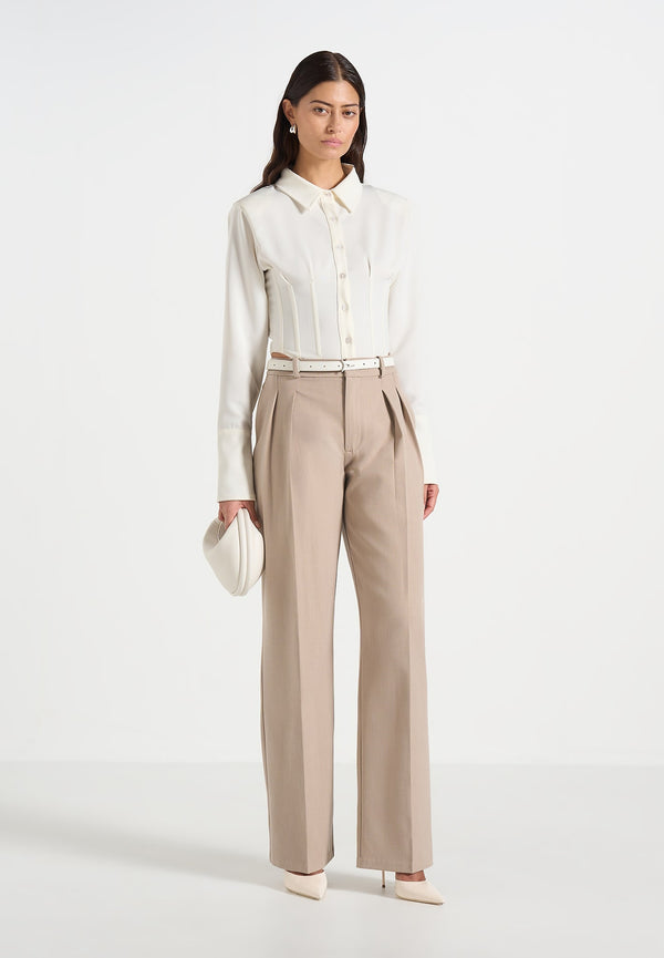 Julie - Tailored Twin Pleat Trousers - Taupe