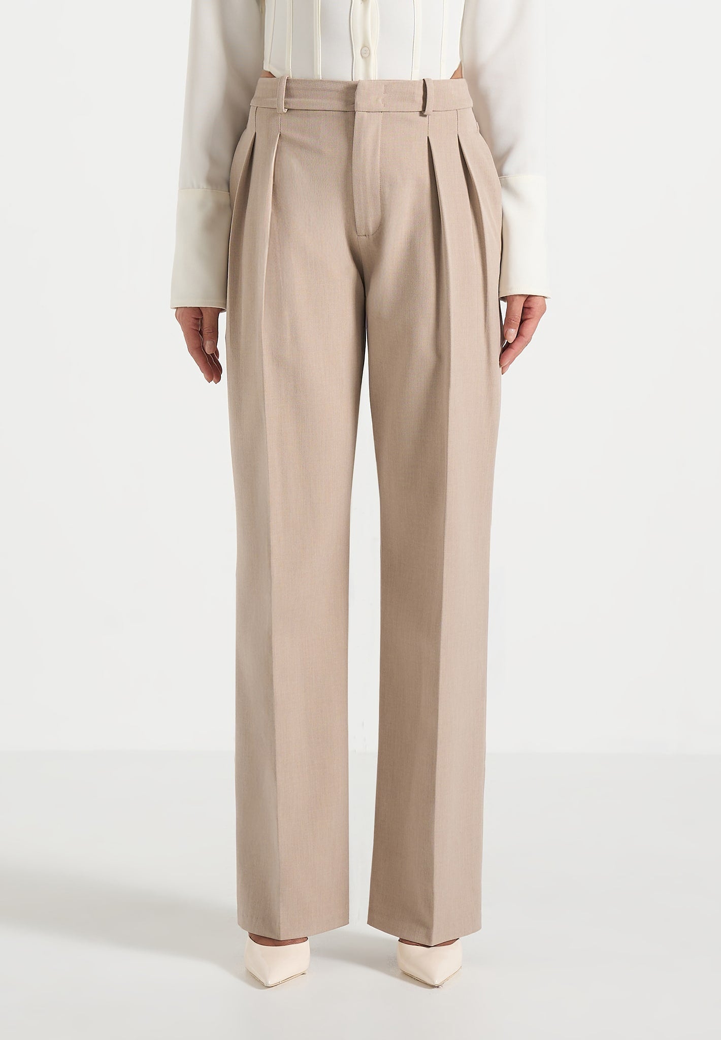 Julie - Tailored Twin Pleat Trousers - Taupe