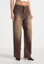 Faye - Wide Mid Rise Jeans With Tie Waist - Brown