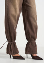 Faye - Wide Mid Rise Jeans With Tie Waist - Brown